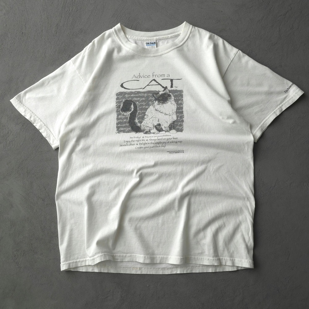 Vintage 2000s Gildan White Advice from a CAT T-shirt Large Animal Rescue Site